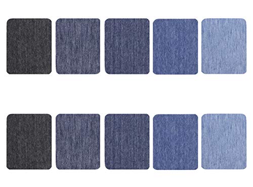 Tupalizy 4.9 x 3.7 Inches Denim Patches for Jeans Clothing Repairing Decorating DIY Crafting Black Blue Iron on Patches for Elbows Knees Pants Pockets Inner Thighs Inside Holes (5 Colors, 10PCS)