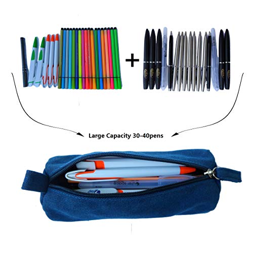 Enyuwlcm Heavy Canvas Stationery Portable Simple Pencil Bag and Practical Durable Compact Zipper Pencil Case 1 Pack Blue