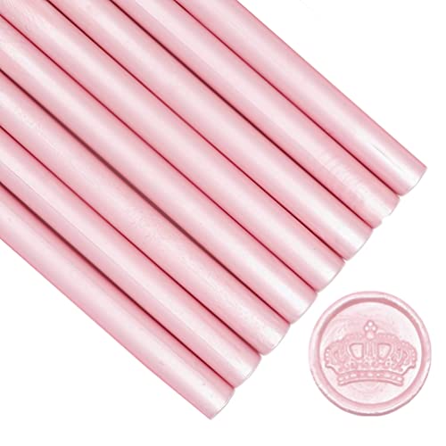 Pearl Pink Wax Sealing Sticks for Wax Seal Stamp, ONWINPOR 8PCS Glue Gun Wax Seal Sticks for 0.43’’ Glue Gun, Great for Wedding Invitations, Wine Packages, Cards Envelopes, Gift Wrapping (Pearl Pink)