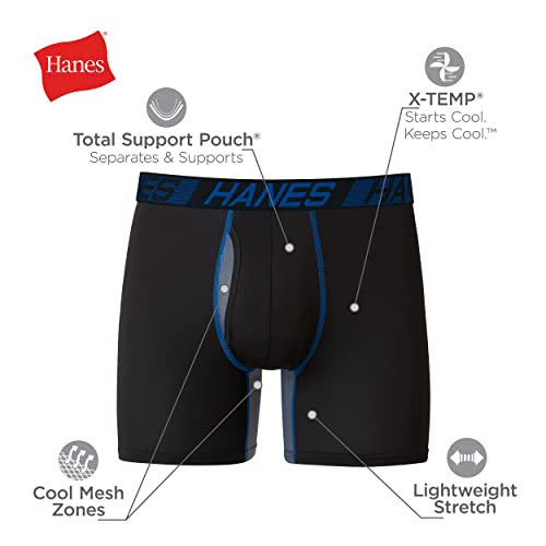 Hanes Total Support Pouch Men's Boxer Briefs Pack, X-Temp Cooling, Anti-Chafing, Moisture-Wicking Underwear, Trunks Available, Regular Leg-Black, 3X-Large