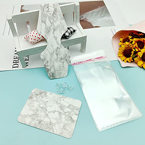 Marble Jewelry Display Cards for Necklace and Earrings,800Pcs Jewelry Card Holder Set Include 200Pcs Marble Display Card 200Pcs Self-Seal Bags 400Pcs Earring Backs for DIY Earrings,Necklaces Display