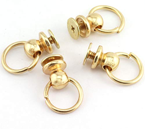 RuiLing 30pcs 8x6mm Screwback Round Head Rivet with Pull Ring Metal Handmade DIY Accessory Nail Heads Stud Leather Craft Screw Rivets Gold