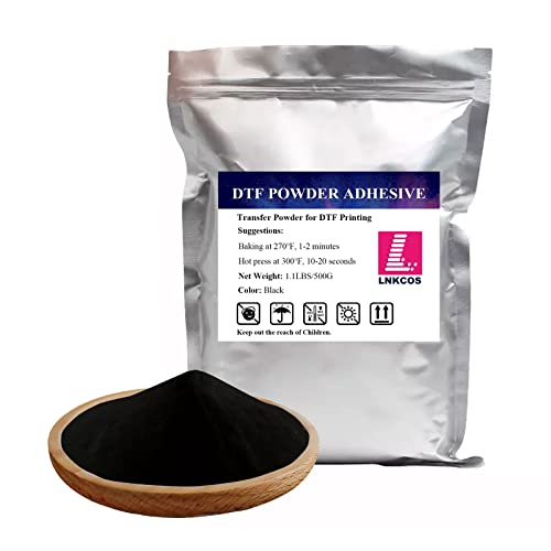 LNKCOS DTF Powder 500G/17.6 oz Black Digital Transfer Hot Melt Adhesive, Pretreat Powder for L1800 Printer DTF DTG Printer Direct Print on All Fabric Include Polyester Cotton T-Shirt Textile
