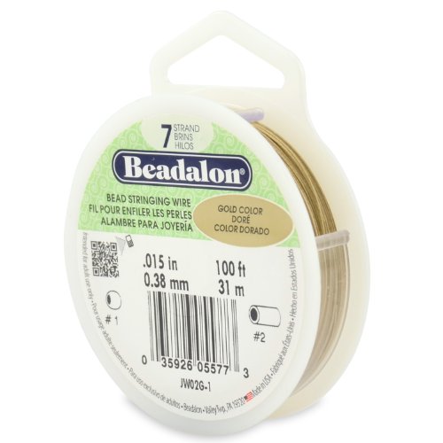 Beadalon 7-Strand 0.015" (0.38 mm) 100 ft (30.5 m) Gold Color Bead Stringing Wire.015