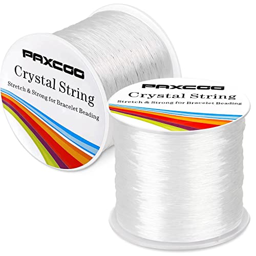 Bracelet String, Paxcoo 2 Rolls Elastic Stretchy Bead String Cord for Clay Beads Kandi Pony Beads Bracelets Jewelry Making (0.5MM, Crystal)