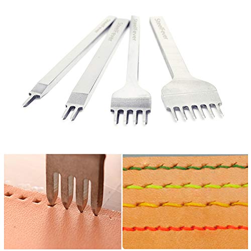 Leather Craft Tool Hole Punches 1+2+4+6 Prong Lacing Stitching Punch, Craft Kits (4mm)