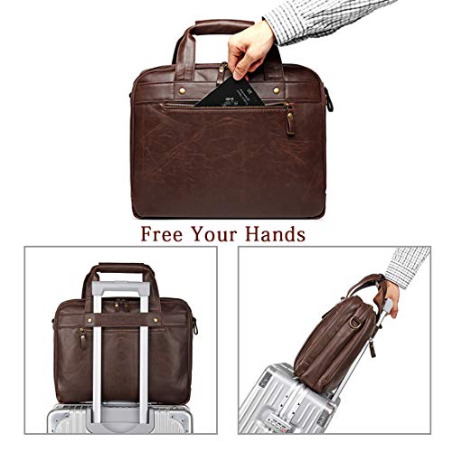 Leather Briefcases for Men Computer Bag Laptop Bag Waterproof Retro Business Travel Messenger Bag For Men Large 15.6 Inch,Perfect for Daily Use/Christmas (Brown)