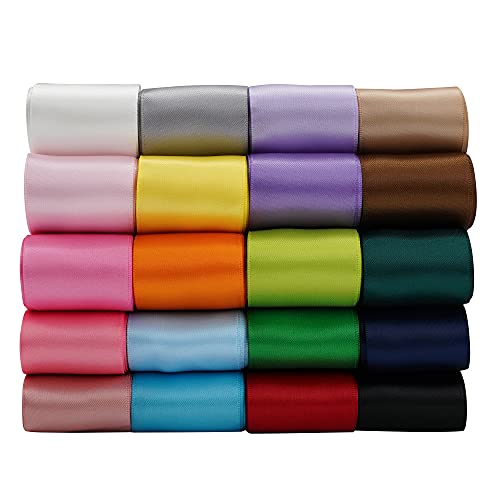 HUIHUANG 1-1/2 inch Silk Satin Ribbon Assortment Colored Hair Ribbon for Sewing Gift Wrap Double Face Solid Satin Ribbon for Crafts, Hair Bows 20 Colors with 2 Yards Each, Total 40 Yards Per Package