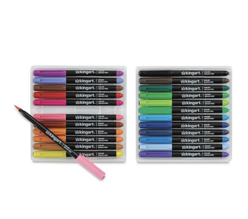KINGART Pro, Water-Based Ink, Set of 24 Unique & Vivid Colors Brush Pens, Assorted 24 Piece