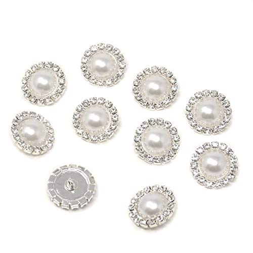 Honbay 10PCS 16mm/0.63inch Round Rhinestone Faux Pearl Buttons Embellishments - Sew on (White)