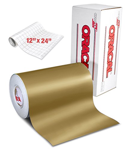 ORACAL 631 Matte Gold Metallic Adhesive Craft Vinyl for Cameo, Cricut & Silhouette Including Free 12" x 24" Roll of Clear Transfer Paper (6ft x 12")