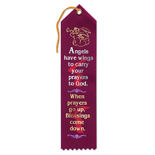Beistle AR857 Angels Have Wings Religious Quote Fabric Ribbon Bookmark, Maroon, 2" x 8"