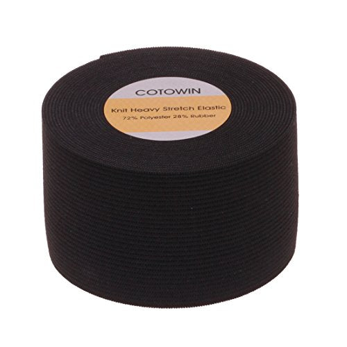COTOWIN 2-Inch Wide Black Knit Heavy Stretch High Elasticity Elastic Band 5 Yards