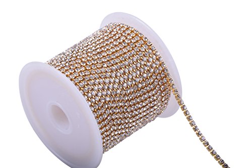 KAOYOO 10 Yards 2.5MM Crystal Rhinestone Close Chain Trim for Sewing Crafts,DIY Decoration(Gold)