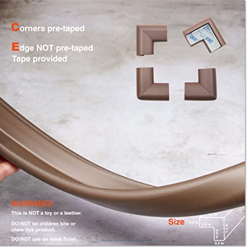 RovingCove Edge Corner Protector Baby Proofing (Large 18ft Edge 8 Corners), Hefty-Fit Heavy-Duty, Soft NBR Rubber Foam, Furniture Fireplace Safety Corner Edge Bumper Guard, 3M Adhesive, Coffee Brown