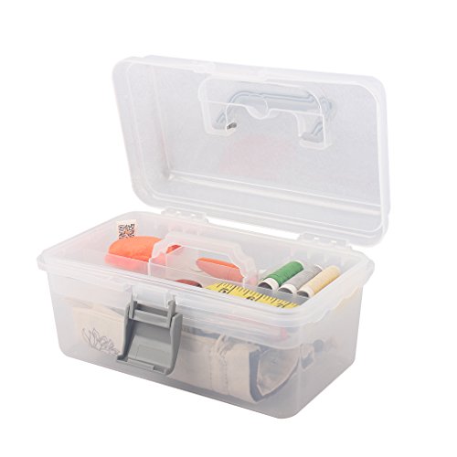 BangQiao Multipurpose Plastic Storage Container Box with Handle and Latch Lock, Clear Gray