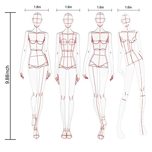 EXTCCT Fashion Drawing Template Ruler Set, Woman Sewing Humanoid Patterns Design, Clothing Measuring French Curve Rulers A4 Pattern Paper Draft Drawings