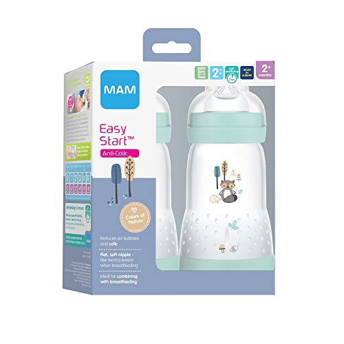 MAM Easy Start Matte Anti-Colic Baby Bottles, Medium Flow Nipples, Baby Boy, 9 oz (2 Count)