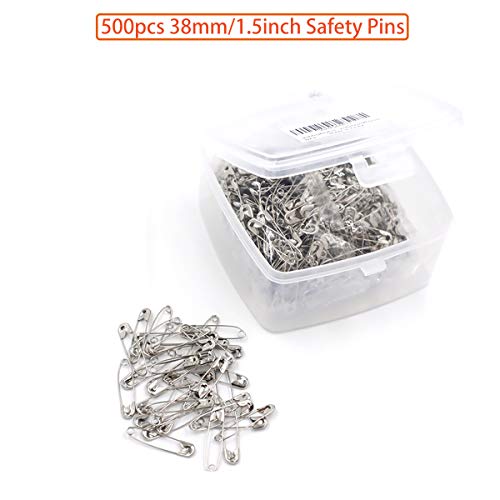 iRIIRIO Safety Pins Bulk Craft Pins 38mm/1.5inch 500pcs/Box Silver Metal Pins Steel Safety Pins for Marathon or Sports Games Home or Office Use