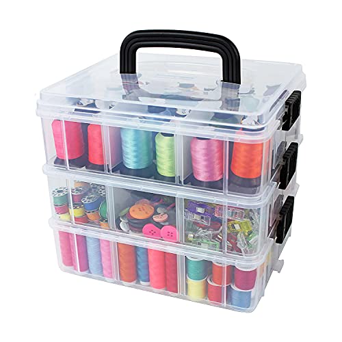 Bins & Things Stackable Storage Container with 18 Adjustable Compartments - Clear - Sewing Box & Craft Storage / Craft Organizers and Storage - Bead Organizer Box / Art and Crafting Supply Organizer, Lego Organizers and Storage