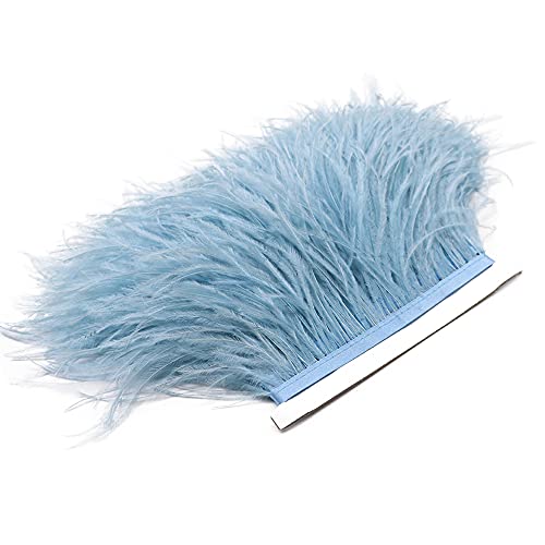 FEARAFTS 2 Yards Natural Fluffy Ostrich Feathers Trims Fringe Ribbon for Dress Sewing Crafts Wedding Decorations (Light Blue)