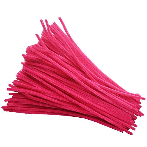 Carykon 100 Pieces Fuzzy Chenille Stems Pipe Cleaners for Arts and Crafts (Hot Pink)