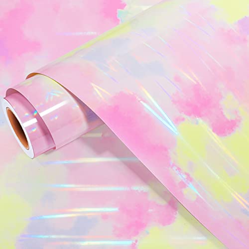GIRAFVINYL Tie Dye Permanent Vinyl Cotton Candy Pink Permanent Adhesive Vinyl for cricut 12” X 6FT Crafts Vinyl for Decor,Tumblers,Car (Pink)