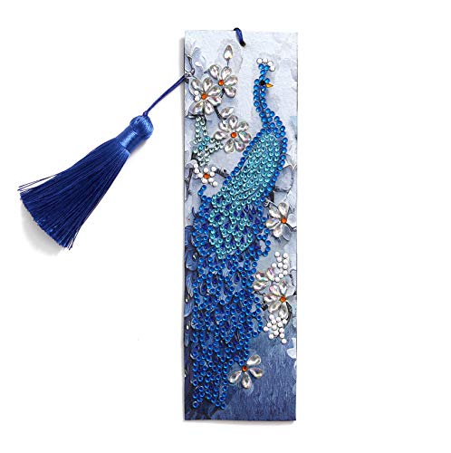 Diamond Painting Bookmarks -Diamond Painting by Number Kits,Painting Cross Stitch Peacock Partial Drill Crystal Rhinestone Embroidery Pictures Arts Craft for Reading Gift Ross Beauty