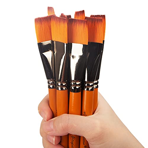 10 Pieces Flat Paint Brushes - 3/4 Inch Art Paint Brush Sets for Watercolor, Oil Painting, Acrylic, Face Body Nail Art, Crafts, Rock Painting