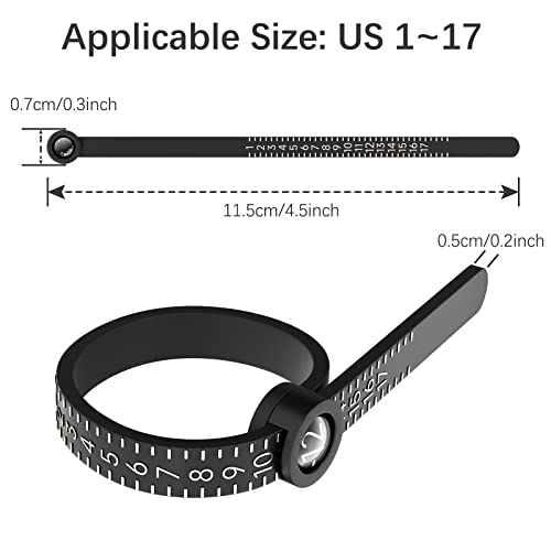 Ring Sizer Measuring Tool Reusable Finger Size Gauge Jewelry Sizing Tool 1-17 USA Rings Size (Black)