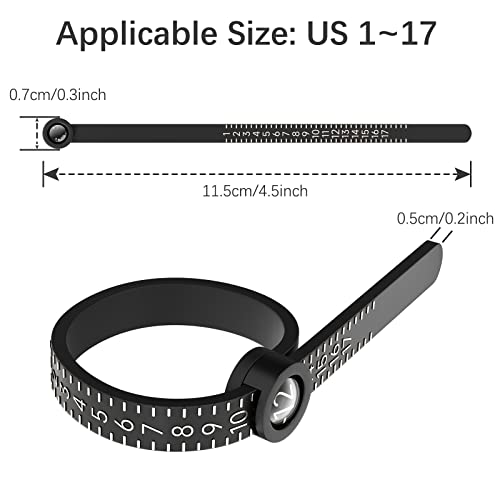 Ring Sizer, esLife 1-17 US Rings Size Measuring Tool Reusable Finger Size Gauge Jewelry Sizing Tool (Black)