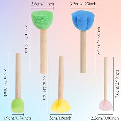 NUOMI 15 Pieces Sponge Stamps Kids Painting Brush with Wooden Handle Mini Cute Round and Flower Shapes for Children Painting, DIY, Craft, Scrapbooking, Drawing, Ink, Card Making, Multicolor