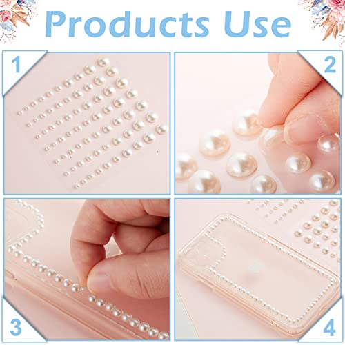 Outus Hair Pearl Stickers on Face Self-Adhesive Hair Gems Accessories Pearls Sticker Sheets for Wedding Bride Crafts Flat Back Pearl Assorted Size, 700 Pieces