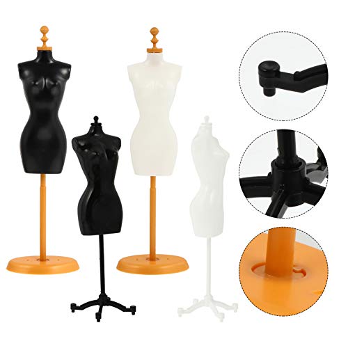 Mini Size Female Mannequin Torso, 4Pcs Mini Doll Dress Form Manikin Body with Base Stand for Sewing Dressmakers Dress Jewelry Display, Black&White, 25x7.5cm/9.82x2.95inch, (Mixed Style)