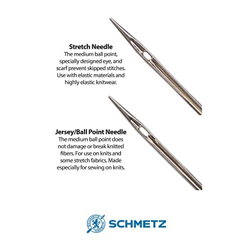 SCHMETZ Stretch and Jersey/Ball Point Sewing Machine Needle Combo Pack (10 Needles Total and 1 SCHMETZ ABC Pocket Guide)