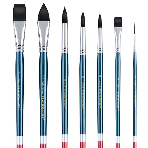 Transon 7pcs Natural Watercolor Paint Brush Set Professional for Watercolor Acrylic Ink Gouache Tempera