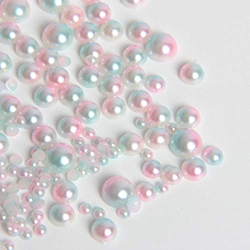 1100pcs ABS Gradient Imitation Pearls Half Round Pearls Assorted Mixed Sizes 3/4/5/6/8mm Flatback Pearl Beads DIY Material (Style 1)