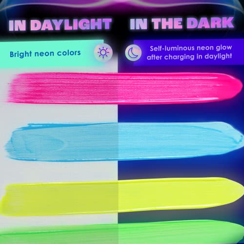 neon nights Glow in the Dark Paint - Pack of 24 Multi-Surface Acrylic Fluorescent Paint for Indoor & Outdoor Use - UV and Blacklight Activated, 20mL
