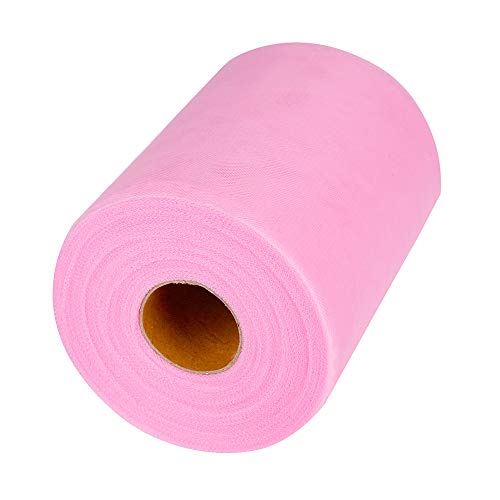 Tulle Roll Spool Fabric for Sewing, Table Skirt and Wedding Decoration,Many Colors Available, 6 Inches by 100 Yards! (Pink)