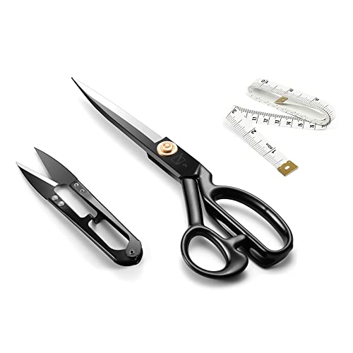 Sewing Scissors, 9 Inch Fabric Dressmaking Scissors Heavy Duty Shears Sharp Cutting for Crafting, Leather, Dressmaking, Tailoring, Altering(9 Inch Black, Right-Handed)