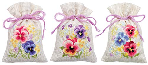 Vervaco Counted Cross Stitch Kit: Pot-Pourri Bag: Violets: Set of 3, NA, 8 x 12cm