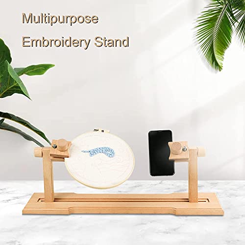 Adjustable Embroidery Hoop Stand, Hands-Free Wooden Cross Stitch Stand Holder for DIY Craft Sewing, Easy Operation Lifesaver Embroidery Supplies