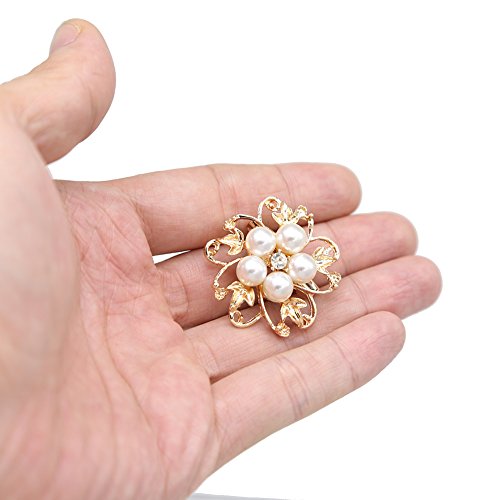 eGlomart Lot 9pcs Rose Gold-Tone Rhinestone brooches, Big Pearl Crystal Wedding Bouquet kit Set
