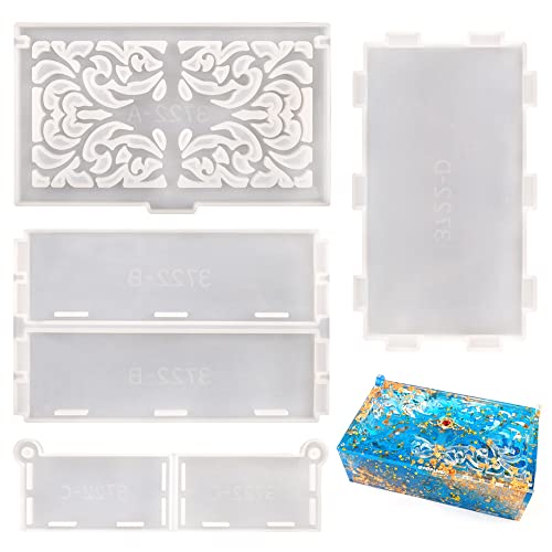 RESIN GO Domino Box Resin Molds, Large Rectangle Carved Container Epoxy Resin Silicone Mold with Lid Set for Casting, Storage Gift Trinket Makeup Holder Resin Molds for Jewelry Napkin Candy Crafts