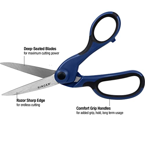 SINGER ProSeries Sewing Scissors Bundle, 8.5" Heavy Duty Fabric Scissors, 4.5" Detail Embroidery Scissors, 5" Thread Snips with Comfort Grip (Dark Blue)