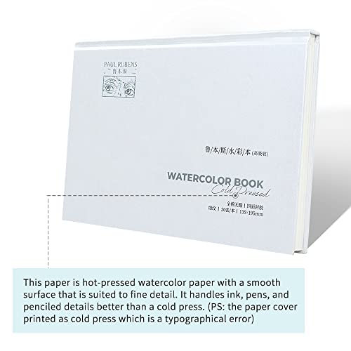 Paul Rubens Watercolor Paper, High Absorption, Artist Quality Hot-Pressed Watercolor Sketchbook, 100% Cotton 140 lb (300gsm) Sized 7.87x5.43'' for Beginners and Professionals Painters