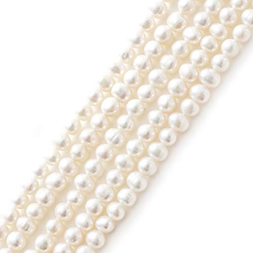 Adabele 2 Strands Real Natural AA Grade Potato Round White Cultured Freshwater Pearl Loose Beads 4-5mm for Jewelry Making (28 Inch Total) fp1-45