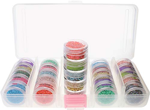 The Beadsmith Personality Case, Clear Plastic Bead Storage Case with 25 Removable and Stackable Jars, includes 5 screw top lids, Organizer Storage for Beads, Snap Lock Case for Jewelry and Crafts