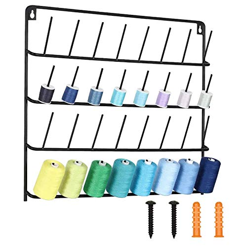 HAITARL 32-Spool Sewing Thread Rack, Wall-Mounted Metal Sewing Thread Holder with Hanging Tools, Metal Rack for Organize Sewing Thread, Embroidery-Suitable for Large Thread