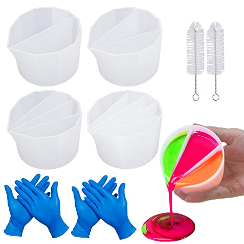 Fennoral Rusable Silicone Split Cup for Paint Pouring,8Pcs Silicone Paint Pour Cup with Gloves & Clean Brush, Acrylic Paint Pour Split Cup,Multi-Channel Split Cup Painting Tools Drawing Accessories